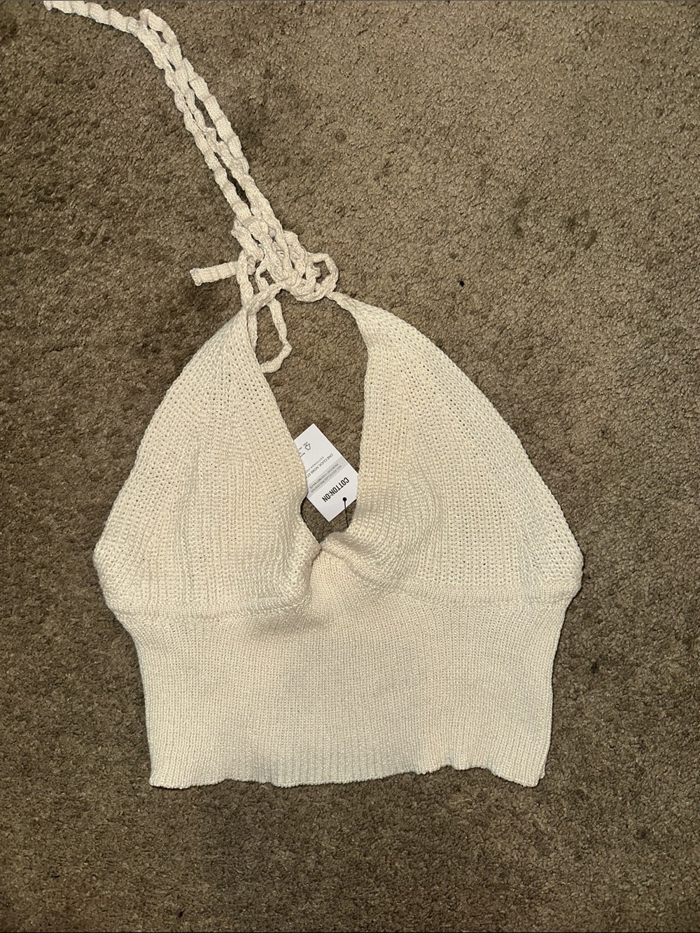 *NWT* Cotton On Crochet Halter Knit Crop Top - Cream